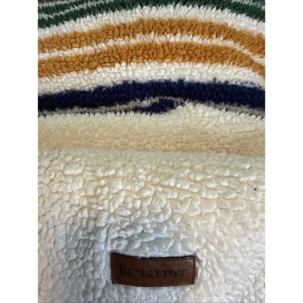 Pendleton Home Collection Sherpa Fleece Throw Blanket 54 X 74 Striped Rainbow